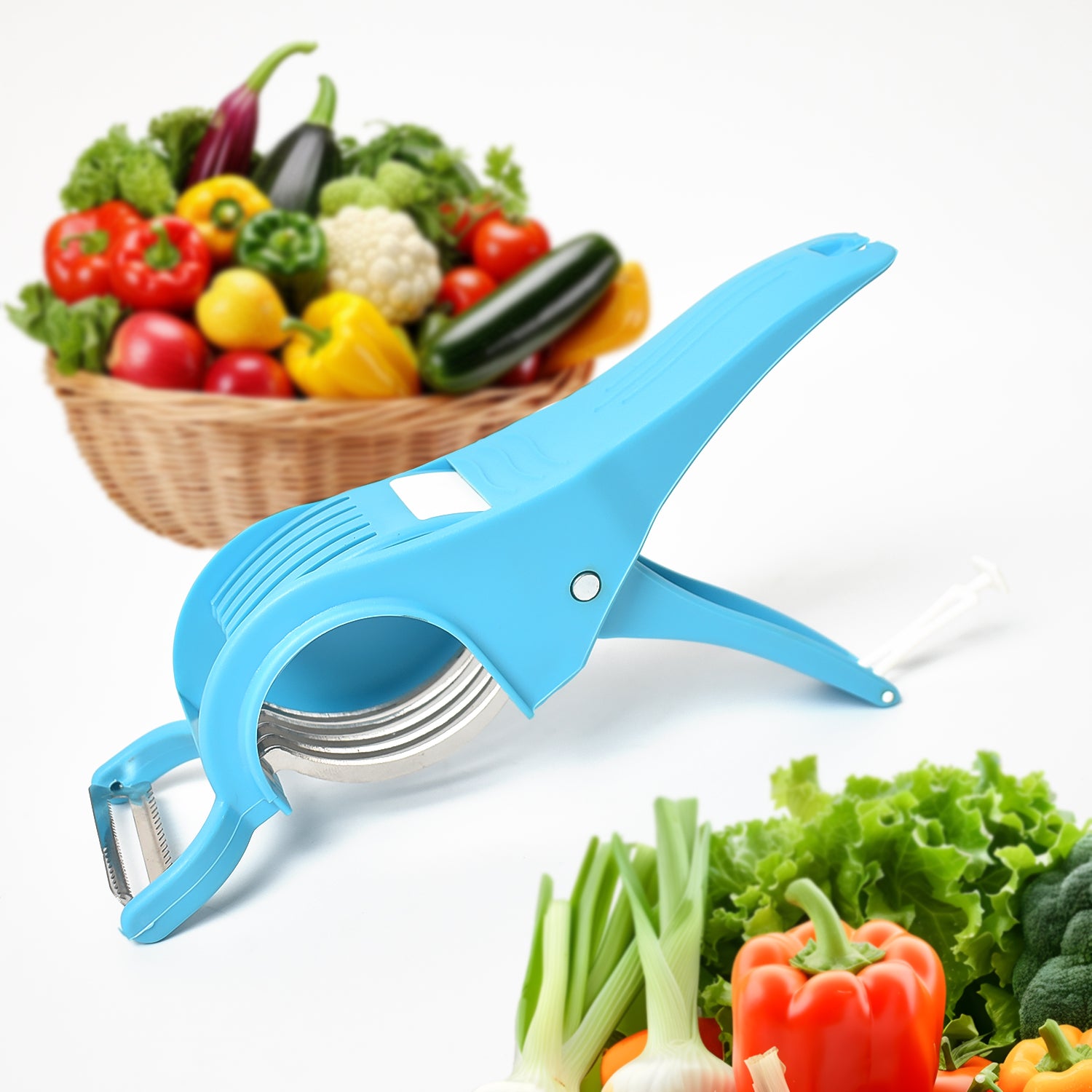 2 In 1 Vegetable   Fruit Multi Cutter 5 Blade Vegetable Cutter With Peeler (1 Pc  Multicolor) 2 In 1 Vegetable   Fruit Multi Cutter 5 Blade Vegetable Cutter With Peeler (1 Pc  Multicolor)
